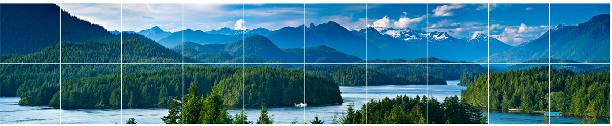 Montagnes entourées de lacs, d’arbres et d’îles