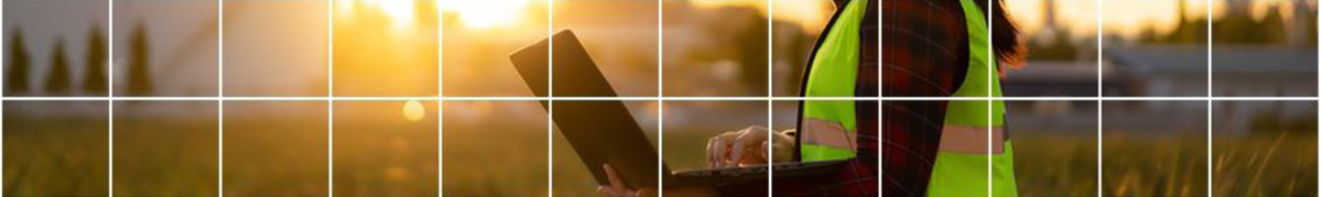 Pictured is a safety inspector working with a laptop at dusk.