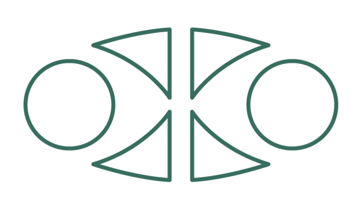 Indigenous Advisory Committee logo featuring two red circles and curved shapes forming an abstract eye, to symbolize 'two-eyed seeing,' a way integrating Indigenous and Western knowledge systems.