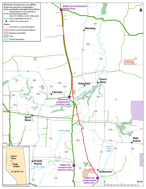 Carte du projet de cessation d’exploitation de la canalisation principale Peace River