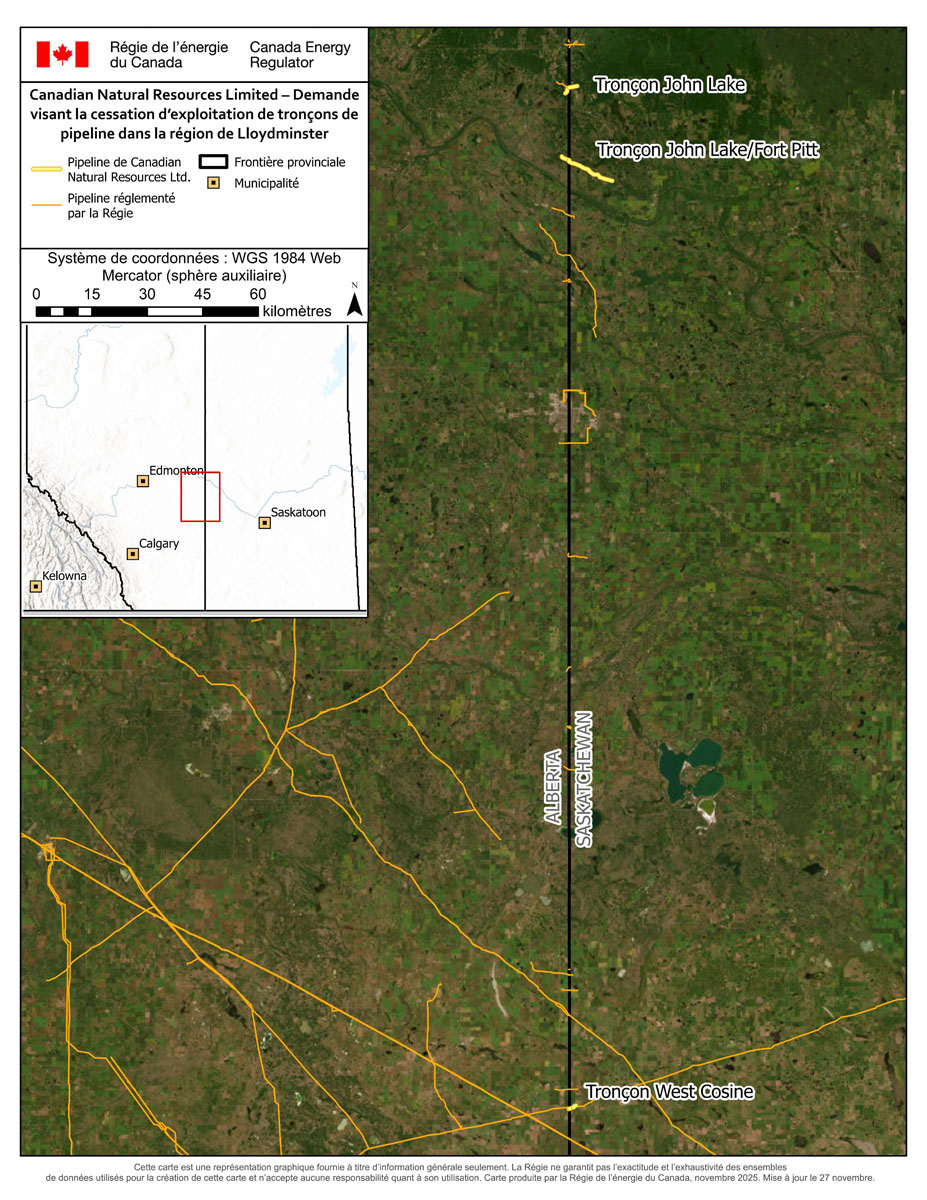 Carte du projet - Demande d’autorisation de cessation d’exploitation du projet dans la région de Lloydminster