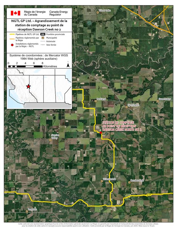 Carte &ndash; NGTL GP Ltd., à titre de commandité, au nom de NGTL Limited Partnership Agrandissement de la station de comptage au point de réception Dawson Creek no 2 Accusé de réception de l’avis de projet 