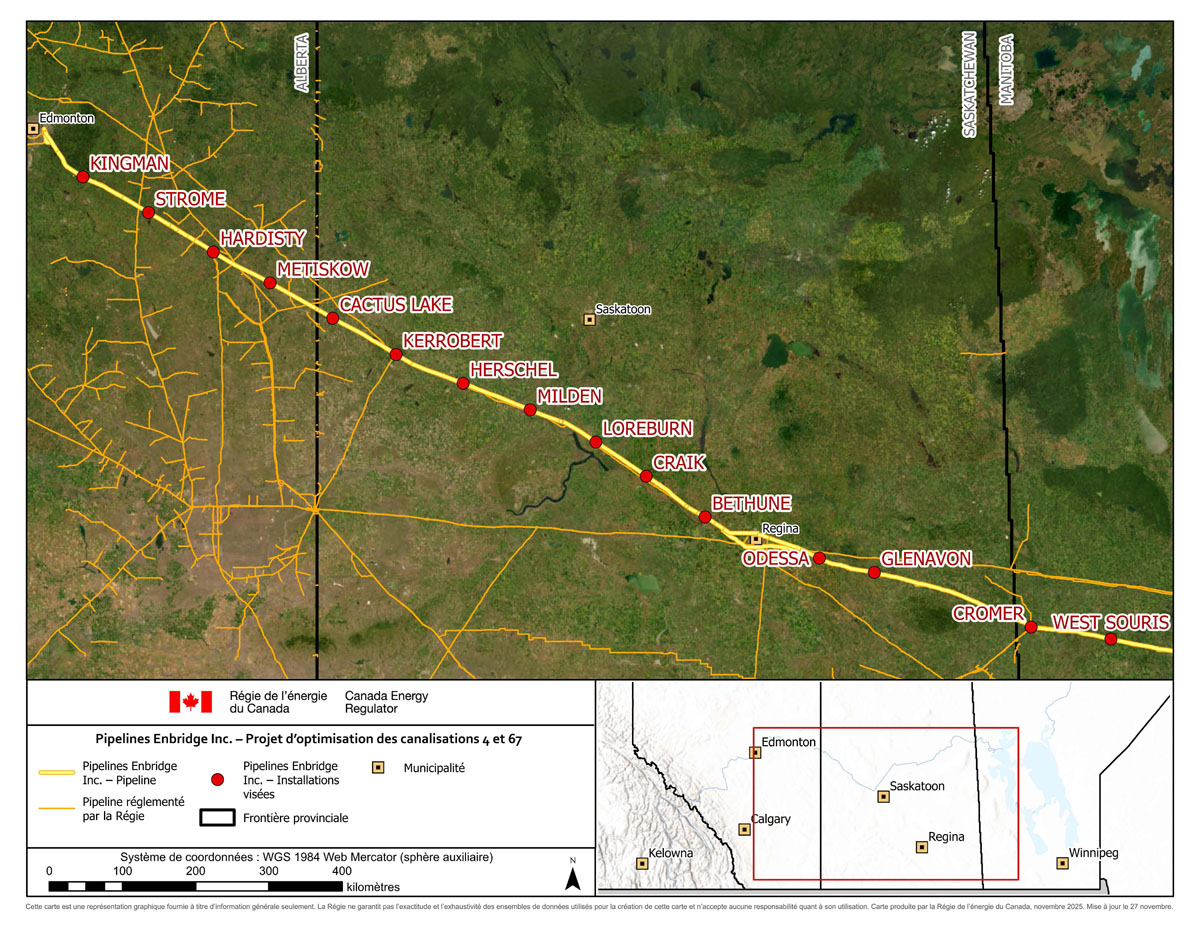 Carte &ndash; Pipelines Enbridge Inc. – Projet d’optimisation des canalisations 4 et 67