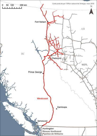 Carte – Réseau de la Division du transport de Westcoast Energy Inc.