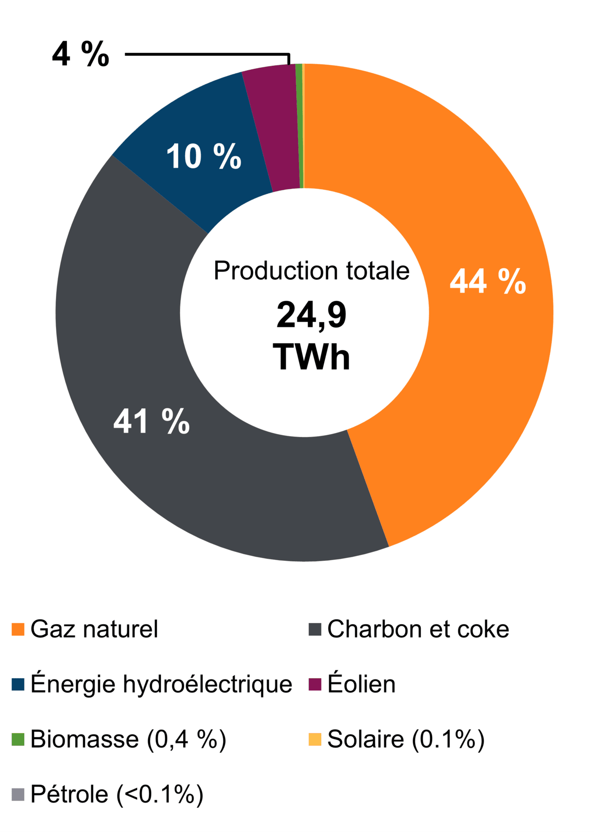 Figure&nbsp;1 – Production d’électricité selon le type de combustible (2021)