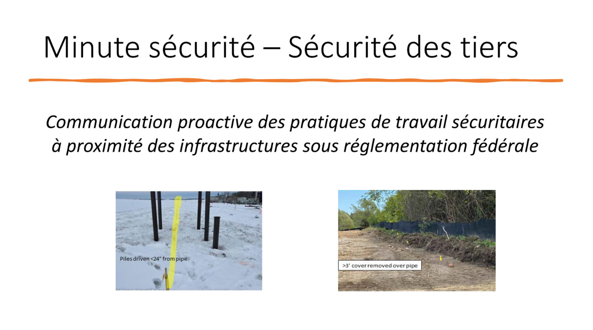 Minute sécurité - Sécurité des tiers - Communication proactive des pratiques de travail sécuritaires à proimitédes infrastructures sous réglementation fédérale